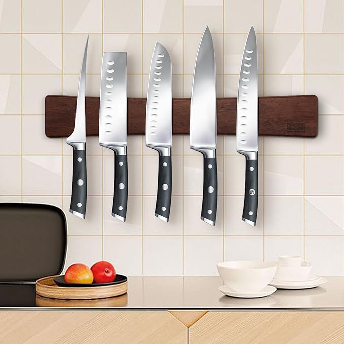HOSHANHO Magnetic Knife Strips, Magnetic Knife Holder for Wall 16 Inch, Acacia Wood Knife Magnetic Strip Use as Knife Bar, Knife Holder for Kitchen Utensil Organizer - Image 5