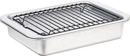 Nordic Ware Naturals 3 Piece Compact Pan Set, Toaster Oven, Counter Ovens, Air Fryer and Broiler Safe, Size for 1-2 Portions - Includes Baking Sheet, Broiling Rack and Rectangular Pan