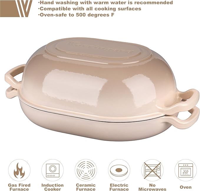 VORRINGARD Enameled Cast Iron Sourdough Bread Oven, Dutch Oven, Loaf Cast Iron Bread Pan for Homemade Bread Baking, Meatloaf Pan with Lid, 7QT, Latte - Image 3