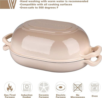 VORRINGARD Enameled Cast Iron Sourdough Bread Oven, Dutch Oven, Loaf Cast Iron Bread Pan for Homemade Bread Baking, Meatloaf Pan with Lid, 7QT, Latte - Image 3