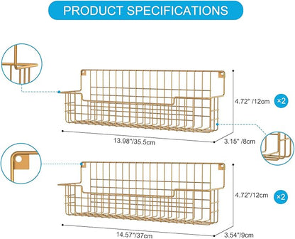 Spice Rack, 4-Pack Seasoning Organizer Wall Mounted for Kitchen Storage Organization, Metal Spice Holder Shelf for Cabinet, Pantry, Gold - Image 2
