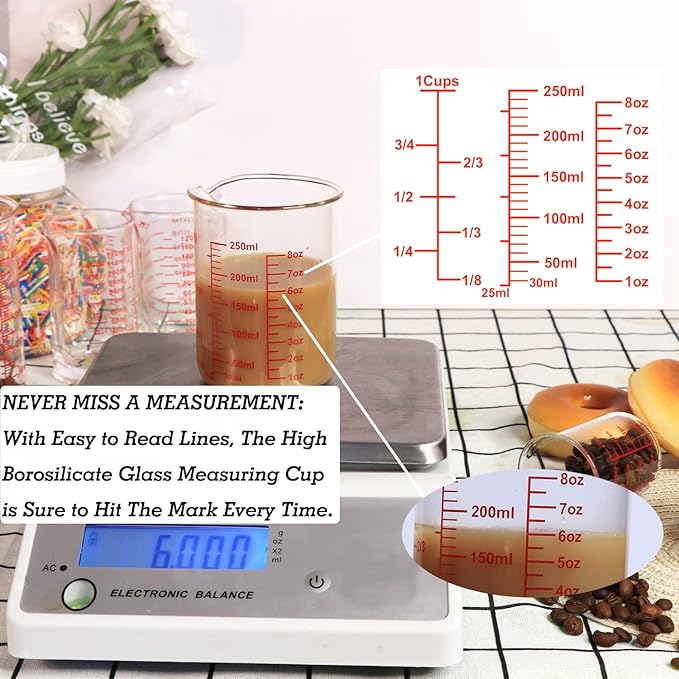 High Borosilicate Glass Measuring Cup Set-V-Shaped Spout，Includes 250ml(8OZ), 500ml(16OZ), and 1000ml(32OZ) Glass Measuring Beaker for Kitchen or Restaurant, Easy to Read - Image 4