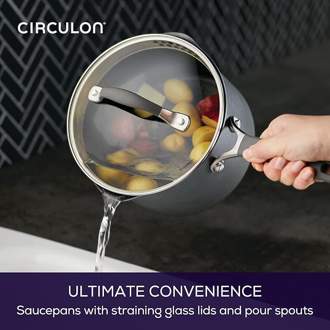 Circulon A1 Series w/ ScratchDefense Nonstick Induction Straining Sauce Pan with Lid, 3-Quart, Saucepan with Pour Spout, Graphite - Image 7