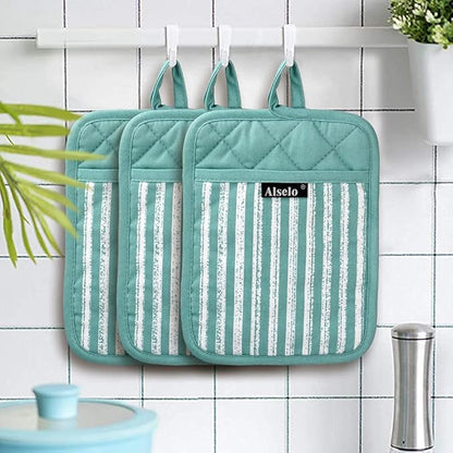 Alselo Silicone Pot Holders Set of 3 Heat Resistant & Non Slip Potholders, Professional Oven Hot Pads with Pockets Mitts for Kitchen Cooking Baking Barbecue - Image 7