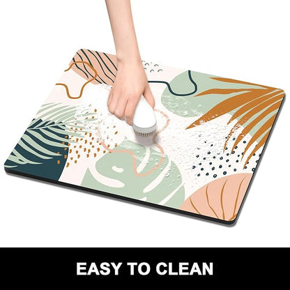 Rnivvi Dish Drying Mat for Kitchen Counter, 16 x 18" Cute Boho Theme Absorbent Heat Resistant Drying Pad with Non-slip Rubber, Coffee Bar Mats for Coffee Machine Dish Rack, Tropical Leaves - Image 6