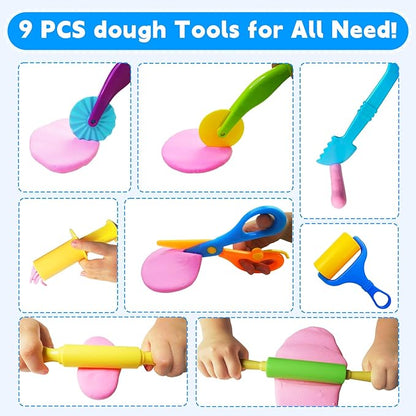 28Pcs Dough and Clay Play Tools Kit for Kids, Modeling Clay Accessories with Animal Cutters, Rolling Pins, Safety Scissors, Dough Extruder & Rollers - Image 3