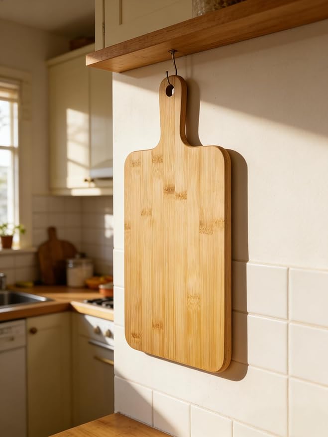 ZeQi Bamboo Cutting Board with Handle (16"L x 7.8"W), Wooden Cutting Boards, Chopping Board, Charcuterie Board, Serving board for Cheese, Bread, Pizza, Vegetables & Fruits - Image 7
