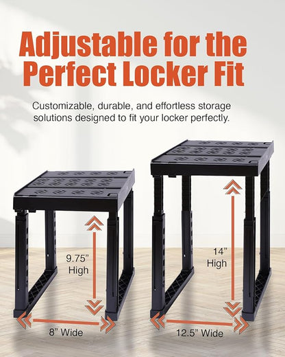 Piffny Locker Organizer Shelf， Adjustable Width and Height, Stackable, Ideal Locker Shelf for School, Office, Gym Lockers, or Even Kitchen Cabinets & Under Sink Organization (Black 1 Pack) - Image 2