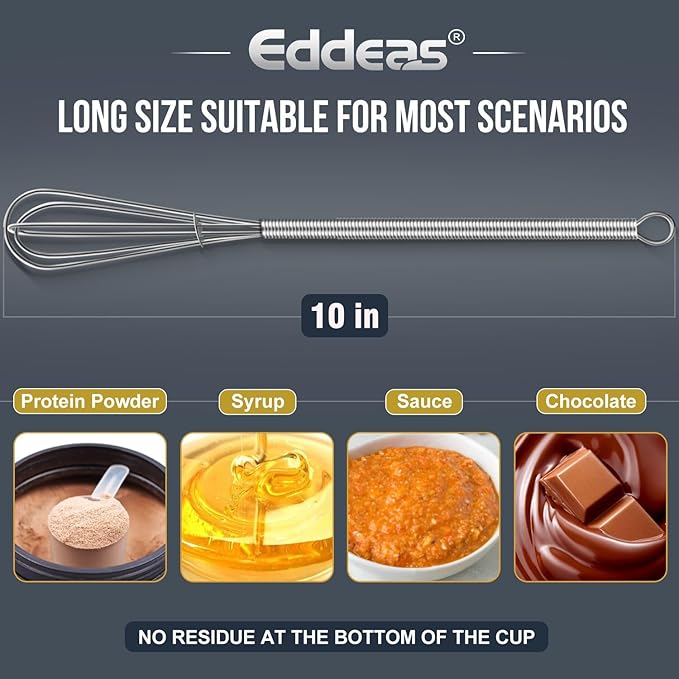 Long Mini Whisks Stainless Steel, Eddeas Skinny Small Whisk 10 inch Tiny Whisk With Long handle for Whisking, Beating, Mixing Sauces, Blending Ingredients Kitchen Small Wisk - Image 3