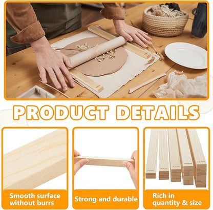 Sasylvia 20 Pcs Pottery Rolling Pin Guides Wood Teaching Rolling Mud Stick Guide Set Polymer Clay Depth Guide Pottery Tools Clay Mudboard Tools (5 Size,Wood Color) - Image 3