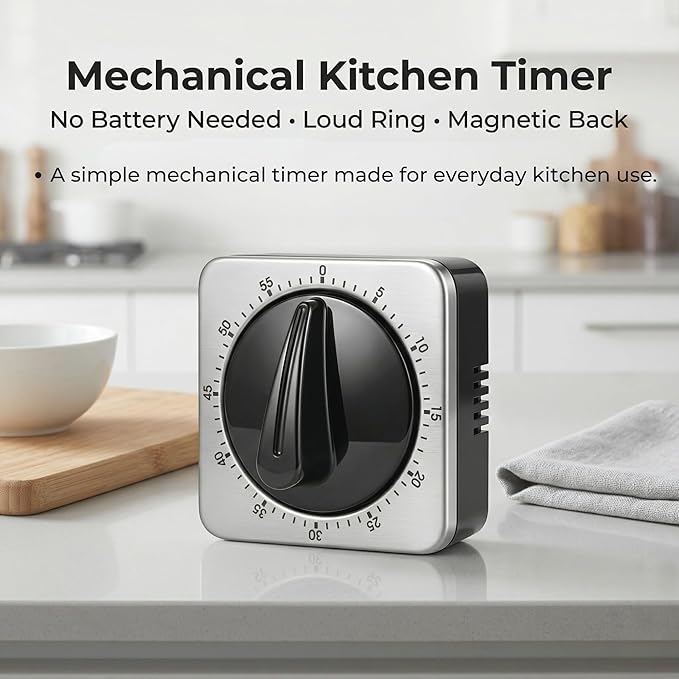 Searon Kitchen Timers for Cooking, Mechanical Wind Up Timer with Loud Ring, Magnetic Back, No Battery Needed, Stainless Steel Countdown Timer for Cooking and Baking - Image 3