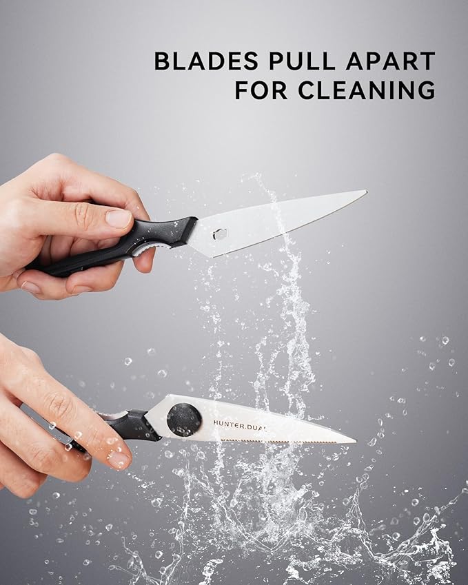 Kitchen Scissors for Food, HUNTER.DUAL Heavy Duty Come Apart Poultry Shears for Cooking, All Purpose for Cutting Chicken, Meat, Fish & Vegetables (Black, 8.35 Inch) - Image 3