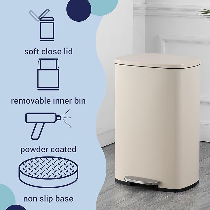 happimess HPM1006F Connor Rectangular 13-Gallon Trash Can with Soft-Close Lid and Free Mini Trash Can, Fingerprint Resistant, Modern, Minimalistic for Home, Kitchen, Office, Bathroom, Limestone Beige - Image 3