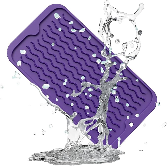 ZLR Silicone Sponge Holder & Sink Caddy Tray (6" x 12") - Narrow Dish Drying Mat for Kitchen Counter - Waterproof Soap Dispenser Organizer, Non-Slip Bathroom Vanity Tray (Meadow Violet) by ZLR