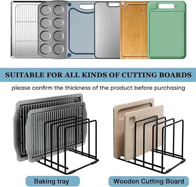 2-Pack Cutting Board Organizer, 5-Slot Steel Kitchen Storage Rack for Cutting Boards, Baking Trays, and Thin Pans - Compact Clutter-Free Solution - Image 4