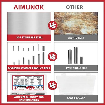 295-Piece Stainless Steel Roll Pin Assortment Kit - Spring Dowels, Slotted Tension Pins & Split Expansion Pins - M1.5 to M6 Sizes (14 Types) - Corrosion-Resistant for Secure Fastening - Image 5