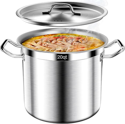Stock Pot-20QT Stainless Steel Stockpot with Lid, Heavy Duty Tri-Ply Bottom Commercial Grade Large Stock Pot & Stockpots for Boiling Cooking Soup Stew Canning Cooking Pots,Big Stockpot, Deep Cookware