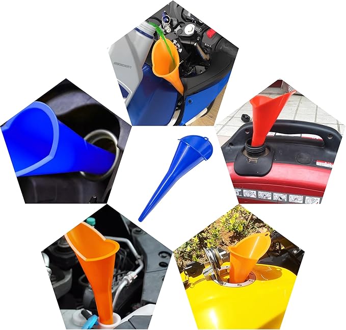 2 PCS Oil Funnel, Automotive Multi-Function Plastic Fuel Funnel with Long Neck, Universal Engine Oil Funnel for Filling Oils Gas Lubricants and Fluids, Car Accessories (2PCS-Blue)