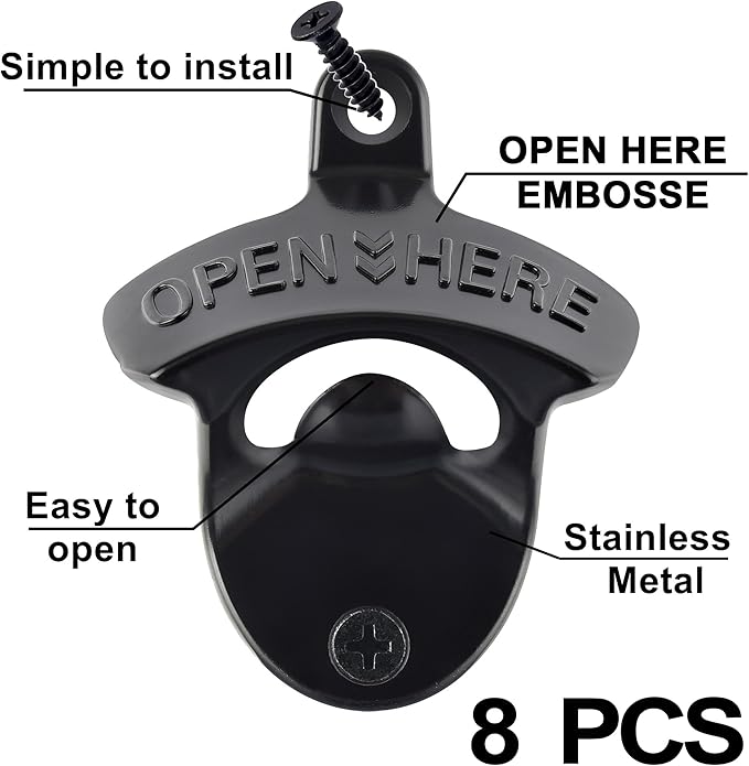 Wall Mounted Bottle Opener, Bulk Post Mount Soda Cap Opener for Bar KTV Hotels (8 PCS) - Image 2