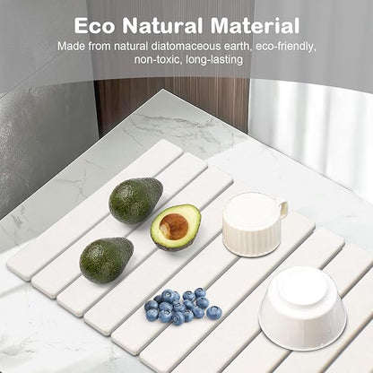 2 PCS Large Stone Dish Drying Mat for Kitchen Counter, 24"×16" Dish Drying Mat with 8"x 4" Coasters, Non - Slip Collapsible Absorbent Mat for Multi - Purpose, Match Any Countertop【White】 - Image 5