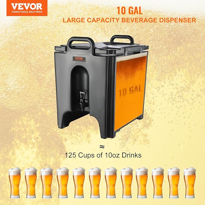VEVOR Insulated Beverage Dispenser, 10 Gallon, Food-grade LL9450UP Hot and Cold Beverage Server, Thermal Drink Dispenser Cooler with 1.18 in PU Layer Two-Stage Faucet Handle, for Restaurant Drink Shop - Image 2