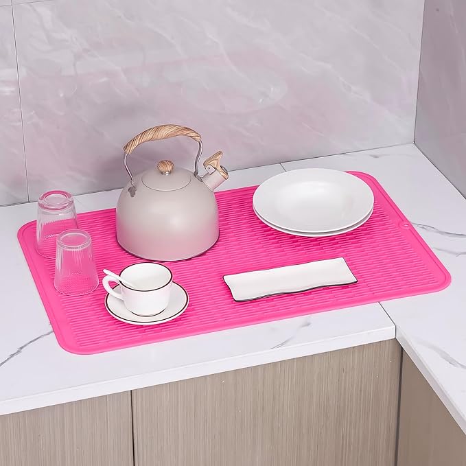 MicoYang Silicone Dish Drying Mat for Multiple Usage,Easy clean,Eco-friendly,Heat-resistant Silicone Mat for Kitchen Counter or Sink,Refrigerator or Drawer Liner Rose 3XL 28 inches x 18 inches - Image 6