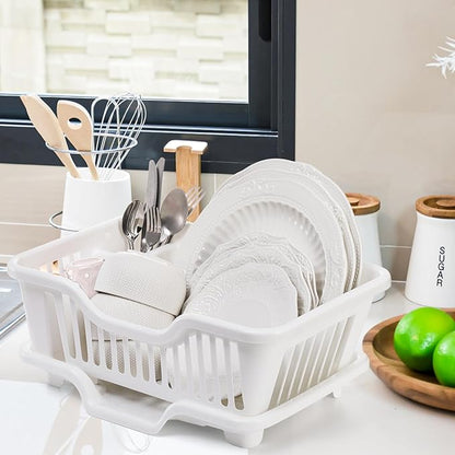 Noamus 2-Piece Plastic Dish Drying Rack, Heavy Duty Sink Set Dish Rack, White Large Drainer with Attached Drainboard Utensil Cup Holders for Home Kitchen Counter Top Organizers - Image 7