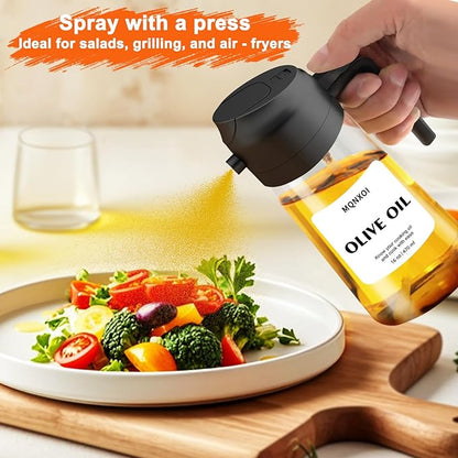mqnxoi 2 in 1 Glass Oil Sprayer & Dispenser,16oz/470ml Olive Cooking, Air Fryer, and Salad, for Kitchen Gadgets and Air Fryer Accessories, w/Stickers (Black + White Bottle 2) - Image 6