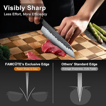 FAMCÜTE Santoku Knife 7 inch, Hand Forged 5 Layers 9CR18MOV High Carbon Steel Professional Kitchen Knife, Ultra Sharp Rosewood Handle Japanese Chopping Knife As a Thoughtful Birthday Gift for Dad/Mom - Image 6