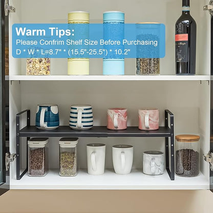 15.5 to 25.5 Inch Expandable Kitchen Cabinet Organizer Shelf, 2 Pack 30 LBS Heavy Duty Adjustable Kitchen Counter Storage Shelves Organizers,Stackable Small Storage Shelf Rack For Cabinet Cupboard - Image 5