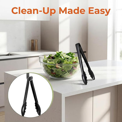 40 Pack Plastic Tongs for Serving, 9" Disposable Buffet Tong, Heavy Duty Scalloped Serving Utensil Tongs, Bulk Charcuterie Accessories for Party Events Catering Kitchen BBQ Ice Salad, Black - Image 4