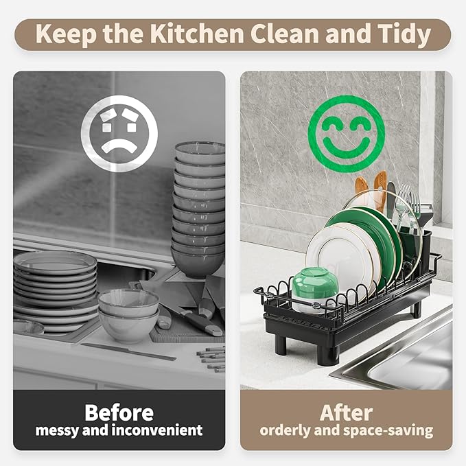SanDream Dish Drying Rack, Small Over Sink Dish Drying Rack, Expandable Over the Sink Dish Drying Rack with Drip Tray for Kitchen Counter & in Sink - Image 5