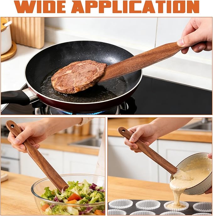 2 Pack Spurtle for Sourdough Starter, Sourdough Spatula Dough Whisk Mixing Reaching Bottom of Jar Long Handle Skinny Wooden Spurtle Spatula Tools for Non-Stick Cookware