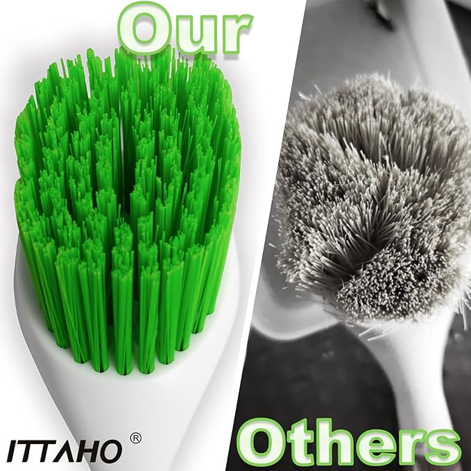 Dish Scrubber Set, Kitchen Brush for Cleaning with Scraper Edge, Green Multi-Purpose Scrub Brush with Handle for Dishes,Sink,Pots,Pans,Shower,Tile,Tubs - 3 Pack - Image 4