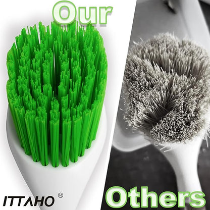 Dish Scrubber Set, Kitchen Brush for Cleaning with Scraper Edge, Green Multi-Purpose Scrub Brush with Handle for Dishes,Sink,Pots,Pans,Shower,Tile,Tubs - 3 Pack - Image 4