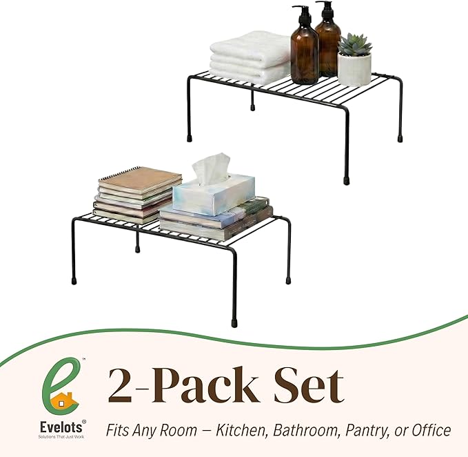 Evelots Kitchen Cabinet Wire Shelf Organizer/Rack - 2 Pack Sturdy Metal Shelf Risers - Double Your Counter Space - Great for Kitchen, Freezer, Pantry and Bathroom - Rustproof - Black - Image 7