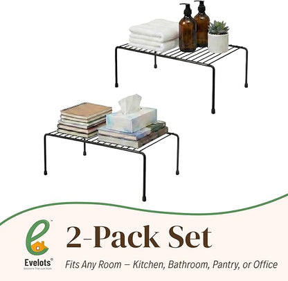 Evelots Kitchen Cabinet Wire Shelf Organizer/Rack - 2 Pack Sturdy Metal Shelf Risers - Double Your Counter Space - Great for Kitchen, Freezer, Pantry and Bathroom - Rustproof - Black - Image 7