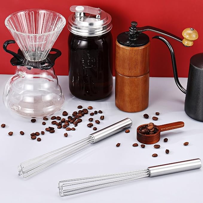 Baderke 2 Pack Espresso Whisk Tool 10.6" Long Handle Mini Whisk for Coffee Stirring Stainless Steel Silver Triangular Design Fit Coffee Chocolate Milk, Mixing Tool for Commercial Home Use - Image 4