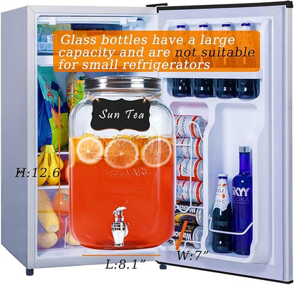 2 Gallon Drink Dispensers for Parties - Sun Tea Glass Jar for Outside 100% Leakproof Beverage Dispenser, 2 Press-Spigots(Easy for kids) Fruit Infuser, Chalkboard Mason Jar Drink Dispensers with Lids