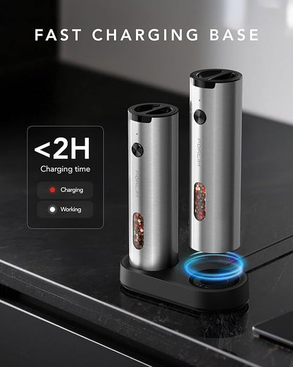 FORLIM Electric Salt and Pepper Grinder Set Rechargeable, Auto Salt and Pepper Grinder set with Charging Base, Adjustable Coarseness, LED Light, Automatic Salt Grinder Refillable,Pepper Shakers Set - Image 2