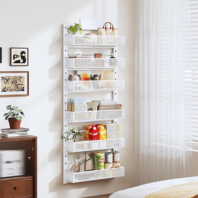 Pantry Door Organizers and Storage, 6-Tier Large Metal Heavy-Duty Frame Over the Door Spice Rack, 2 in 1 Wall-Mounted or Hanging shelf for Kitchen, Bathroom, Laundry Room, Bedroom, Closet &Nursery - Image 5