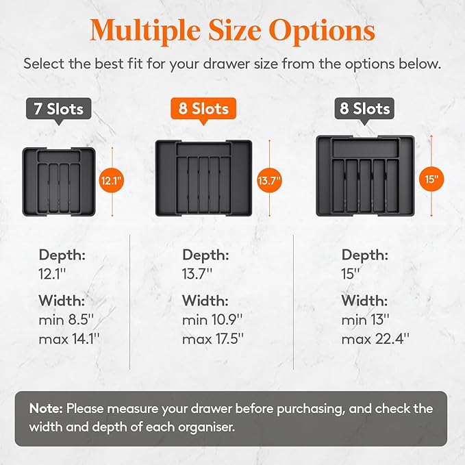Lifewit Silverware Drawer Organizer, Expandable Utensil Tray for Kitchen, BPA Free Flatware and Cutlery Holder, Adjustable Plastic Storage for Spoons Forks Knives, 11-18 x 14", Black - Image 3