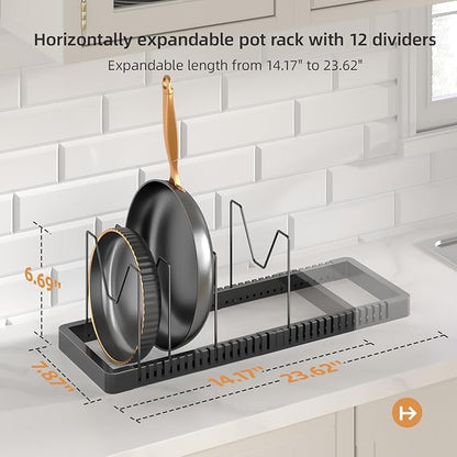 PanPanPal Pots and Pans Organizer under Cabinet, Expandable Pot Lid Organizer Holder with 12 Adjustable Compartment, Pan Organizers inside Cabinet for Lids, Bakeware, Kitchen Storage Pot Rack, Black - Image 2