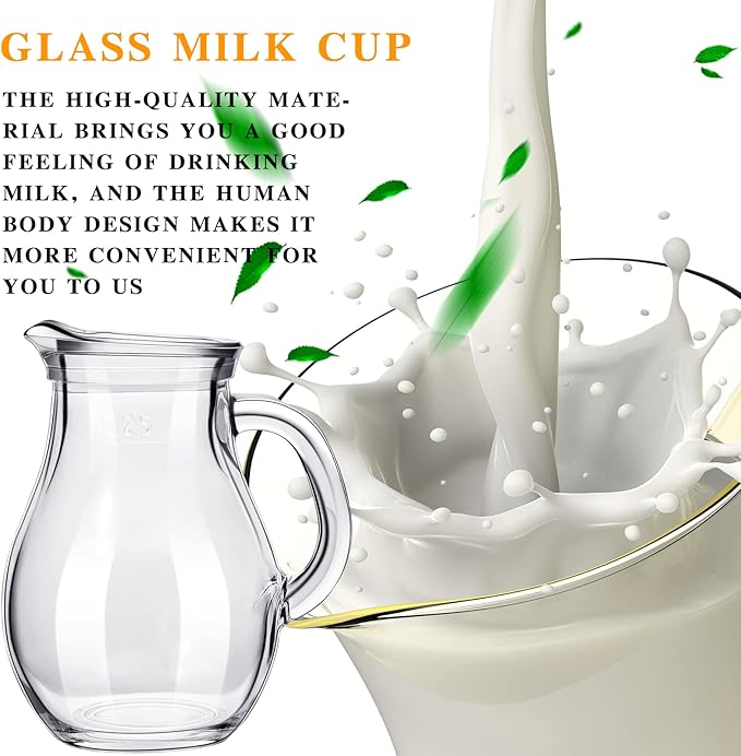 Leinuosen 2 Pcs Glass Pitcher Elegant Shaped Glass Tea Pitcher Coffee Milk Creamer Pitchers Creative Milk Frothing Pitchers Frother Cup Creamer Jug(250 ml,Elegant Style)