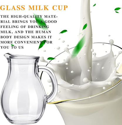 Leinuosen 2 Pcs Glass Pitcher Elegant Shaped Glass Tea Pitcher Coffee Milk Creamer Pitchers Creative Milk Frothing Pitchers Frother Cup Creamer Jug(250 ml,Elegant Style)