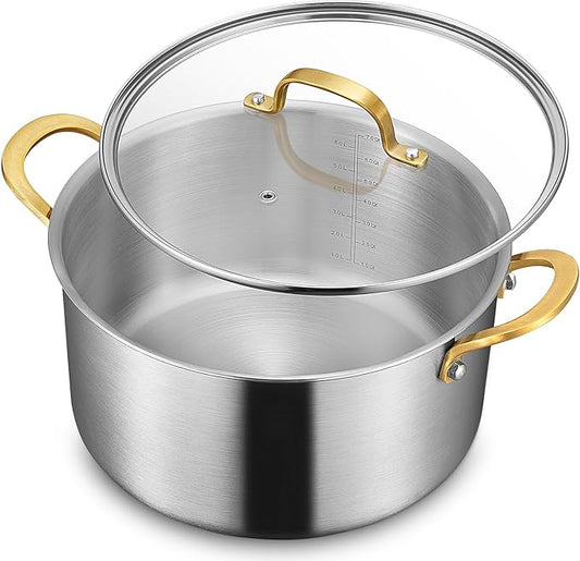 BEZIA 6 Quart 3-Ply Stainless Steel Stockpot, Soup Pot with Lid in Fully Clad Tri-Ply Stainless Steel, Even Heat Distribution, Cooking Pot with Handles, All Cooktops Compatible, Perfect for Stew by BEZIA