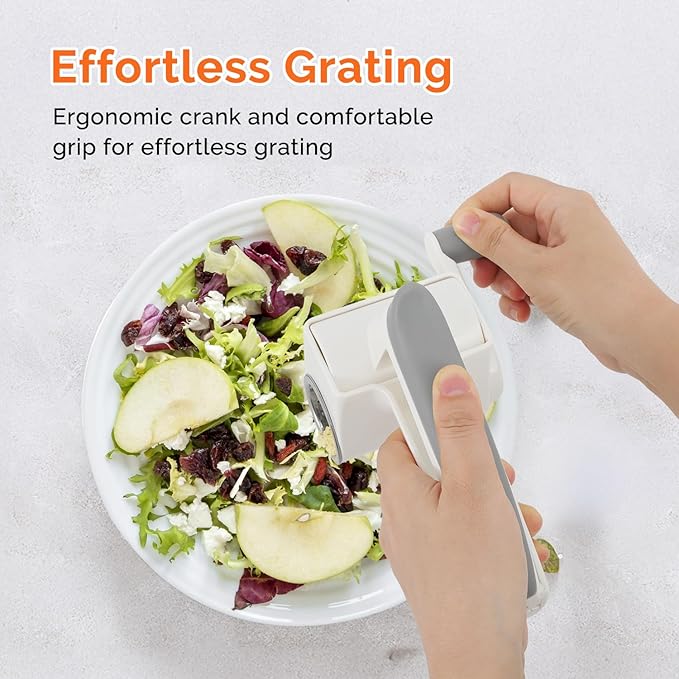 UHIYEE Patented Rotary Parmesan Cheese Grater, Hand Crank Cheese Shredder with Fine & Coarse Drums, Restaurant Quality, White, Stainless Steel & ABS, Dishwasher Safe - Image 4