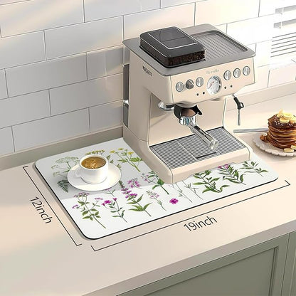 Bloss Kitchen Mat, Coffee Mat 12"x19", Coffee Bar/Maker Mat, Kitchen Counter Mats, Absorbent Hide Stain Rubber Backed Dish Drying Pad(, Flowers and Leaves) - Image 2