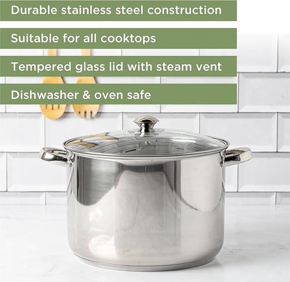 Ecolution Pure Intentions Stock Pot - Features Tempered Glass Lid, Stay-Cool Handles, and Encapsulated Bottom - Oven Safe - Curbside Recyclable Stainless Steel - 12 Quarts - Image 2