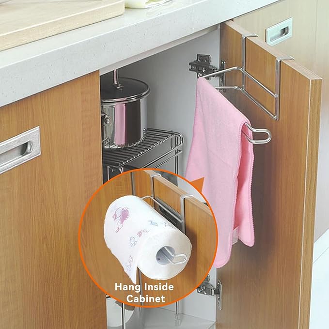 T.R.Sani. Kitchen Paper Towel Holder Under Cabinet, Bathroom Paper Towel Holder, Stainless Steel Paper Towel Holders for Cabinets Under 0.82" - Silver, 2 Pack
